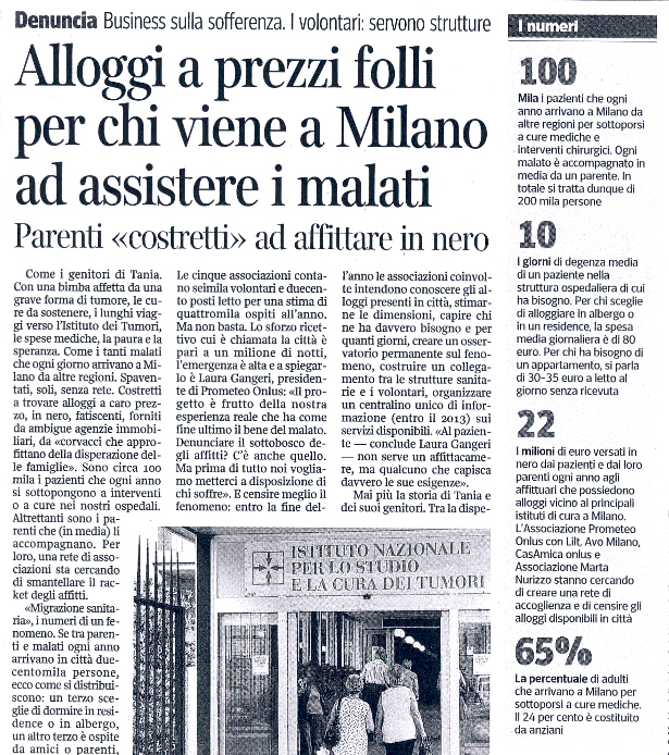Alloggi a prezzi folli per chi viene a Milano ad assistere i malati