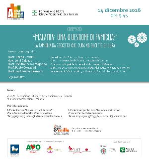 "Malattia: una questione di famiglia" - 14 dicembre Convegno all'Istituto dei Tumori