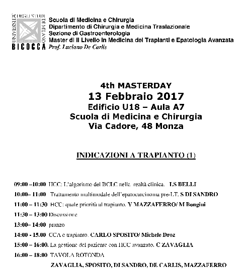 MASTERDAY 13 Febbraio 2017 - Scuola di Medicina e Chirurgia, Milano Bicocca